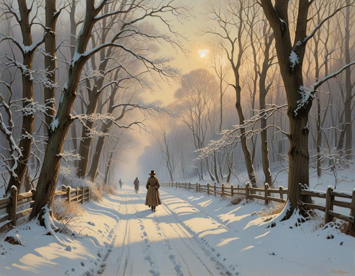 Serene Winter Scene in Soft Monet-Inspired Light