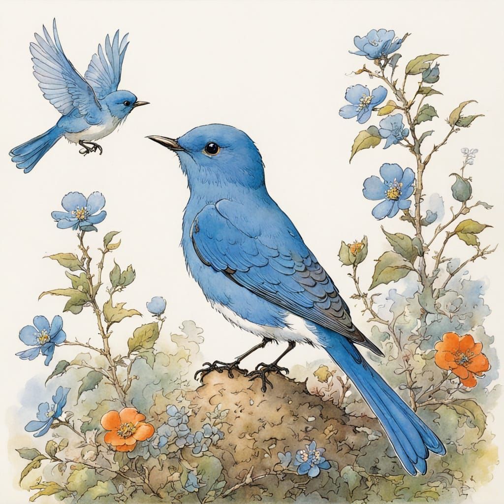 Boy with Bluebird in Colorful Cartoon Style