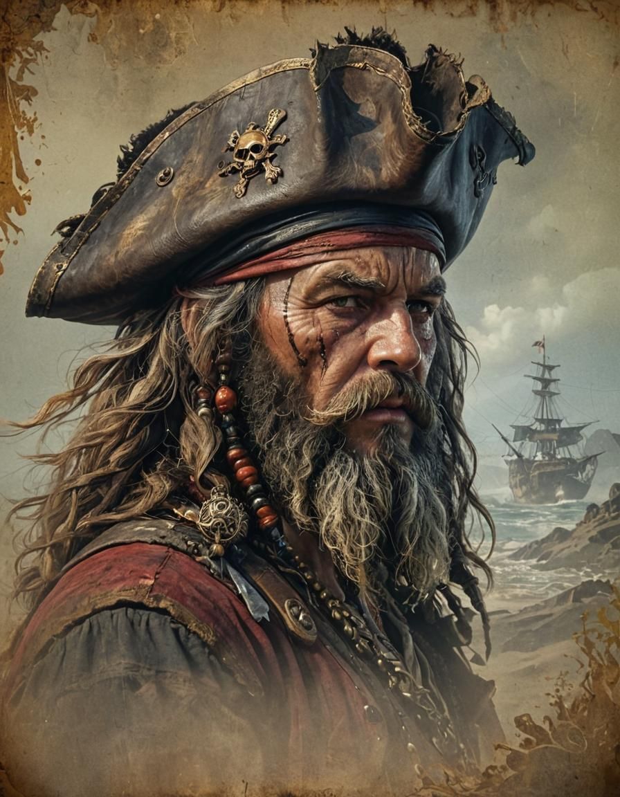 Grizzled Pirate Captain Portrait in Digital Painting Style