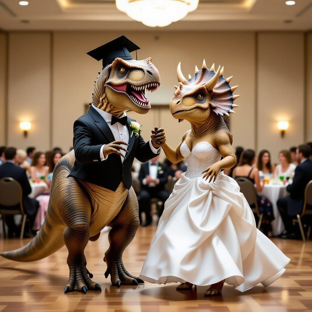 T-Rex and Triceratops Prom Night Dance