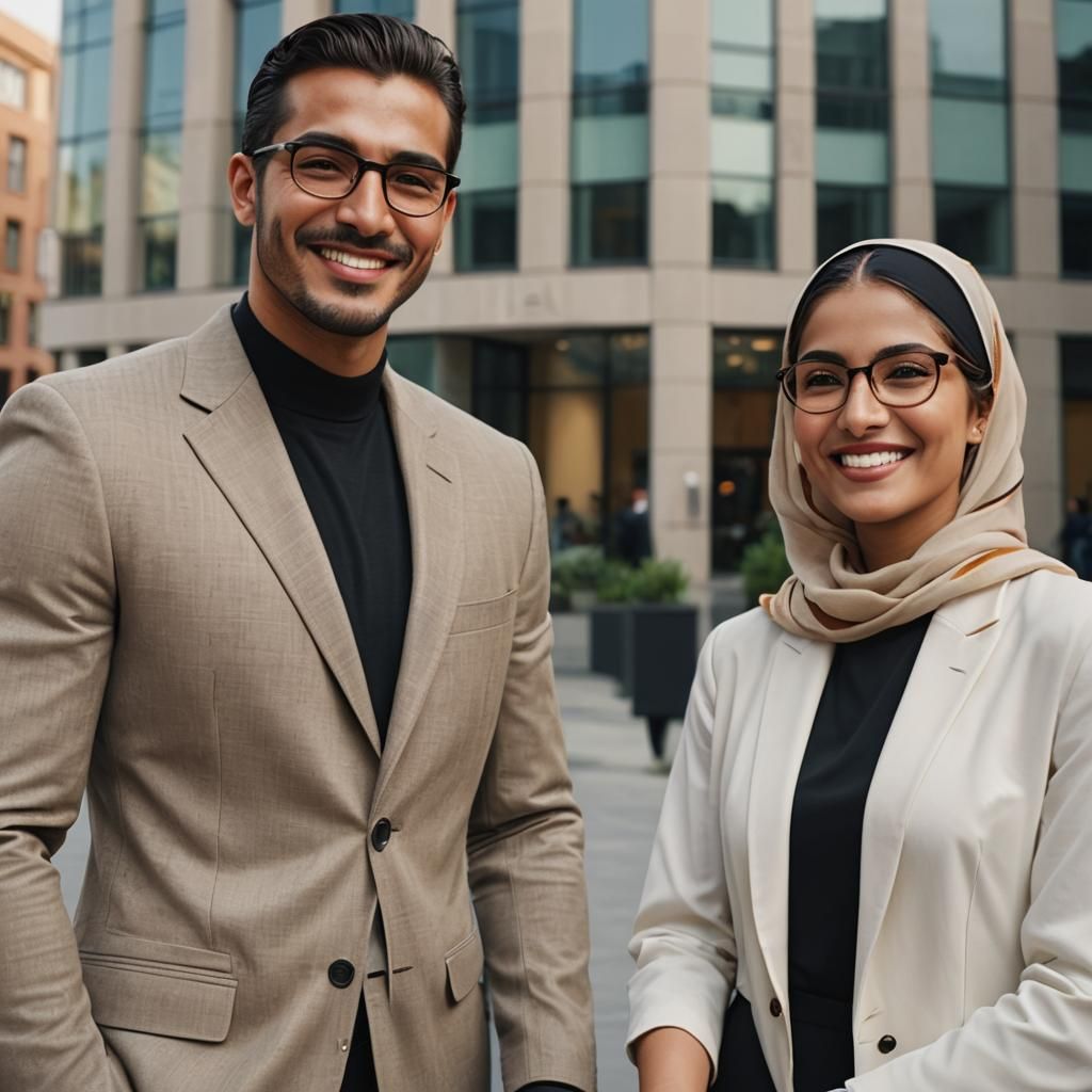 Cinematic Portrait of Professionals in Front of Office