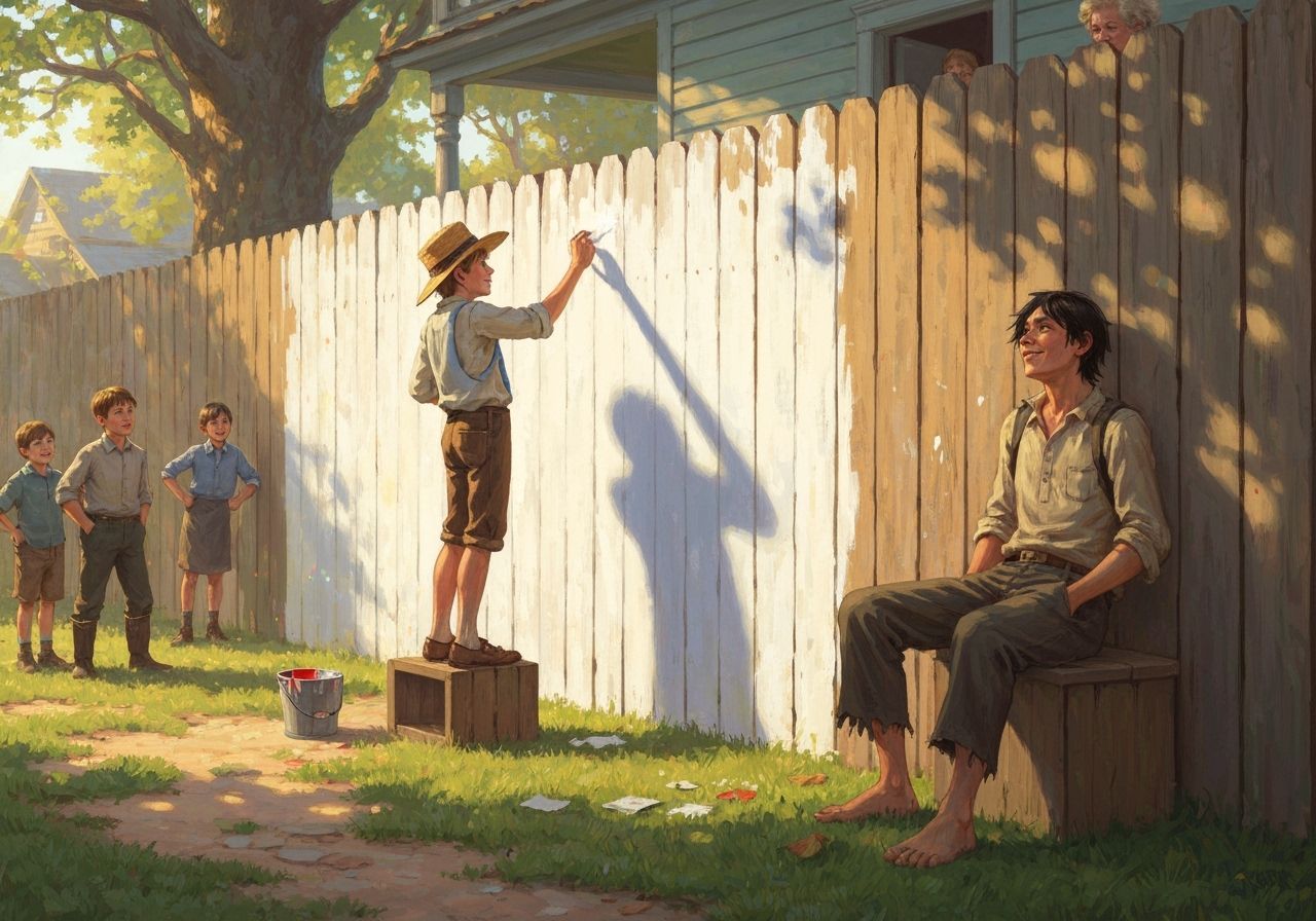 Tom Sawyer Whitewashing Fence in Impressionist Style