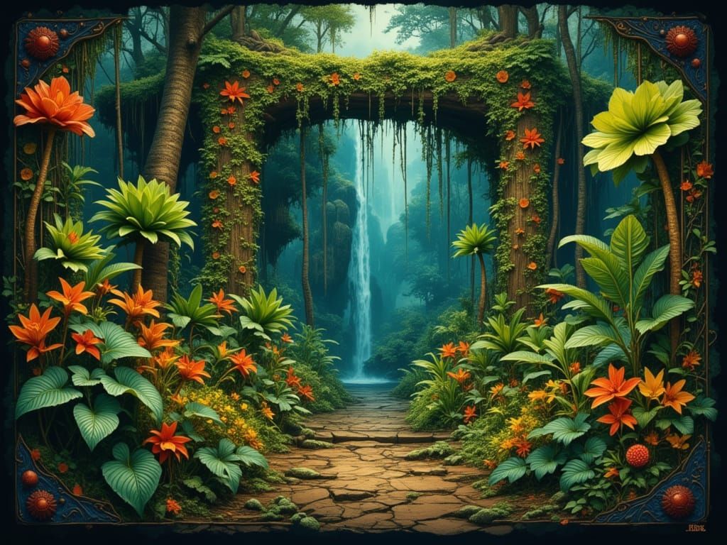 Secret Garden of Toxic Flora in Dramatic Light