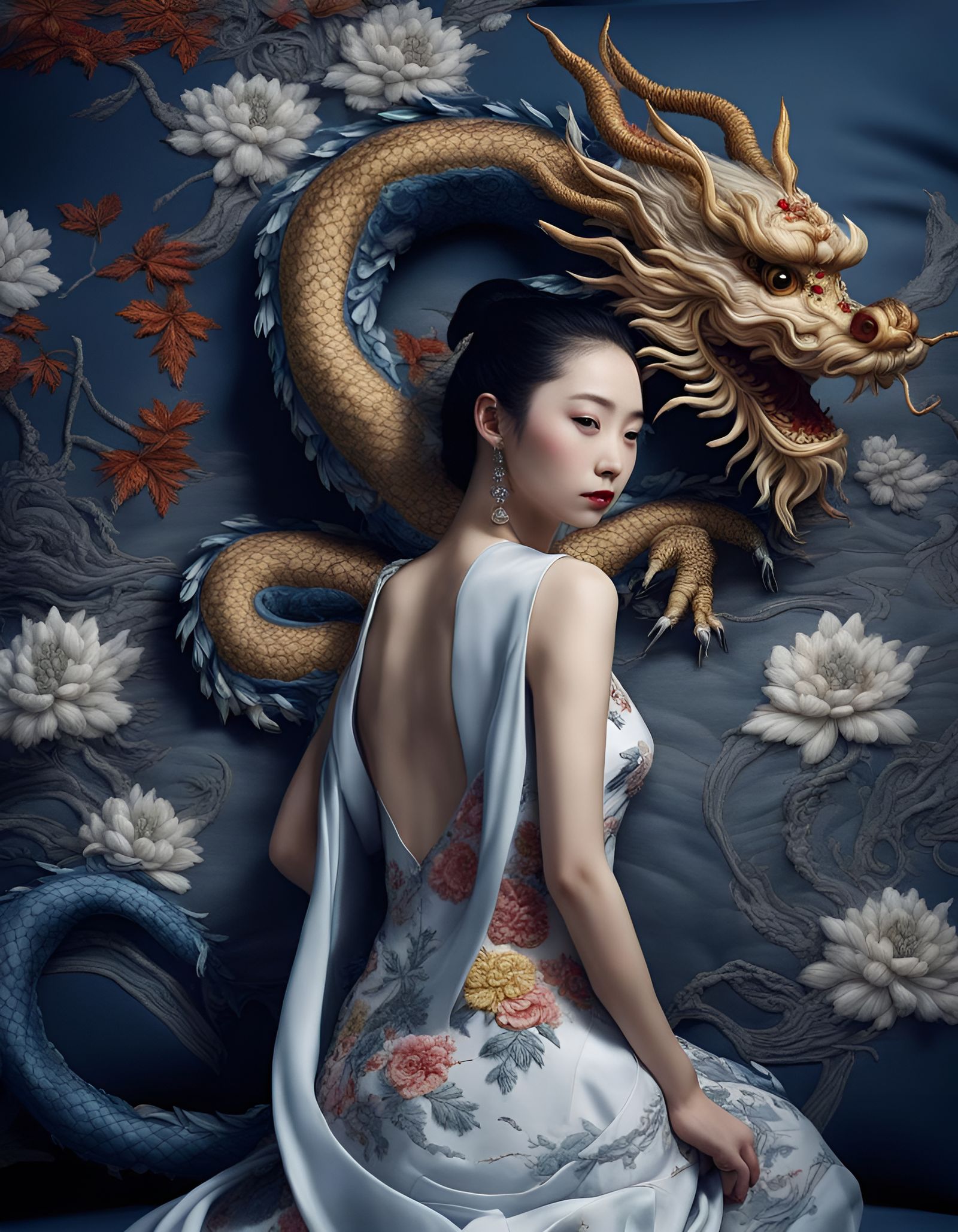 Autumn Fairy with Embroidered Dragon Dress