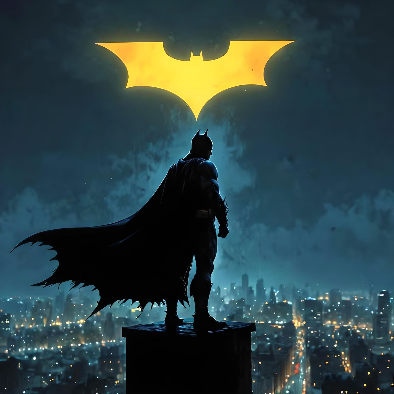 Batman Overlooking Gotham City at Night