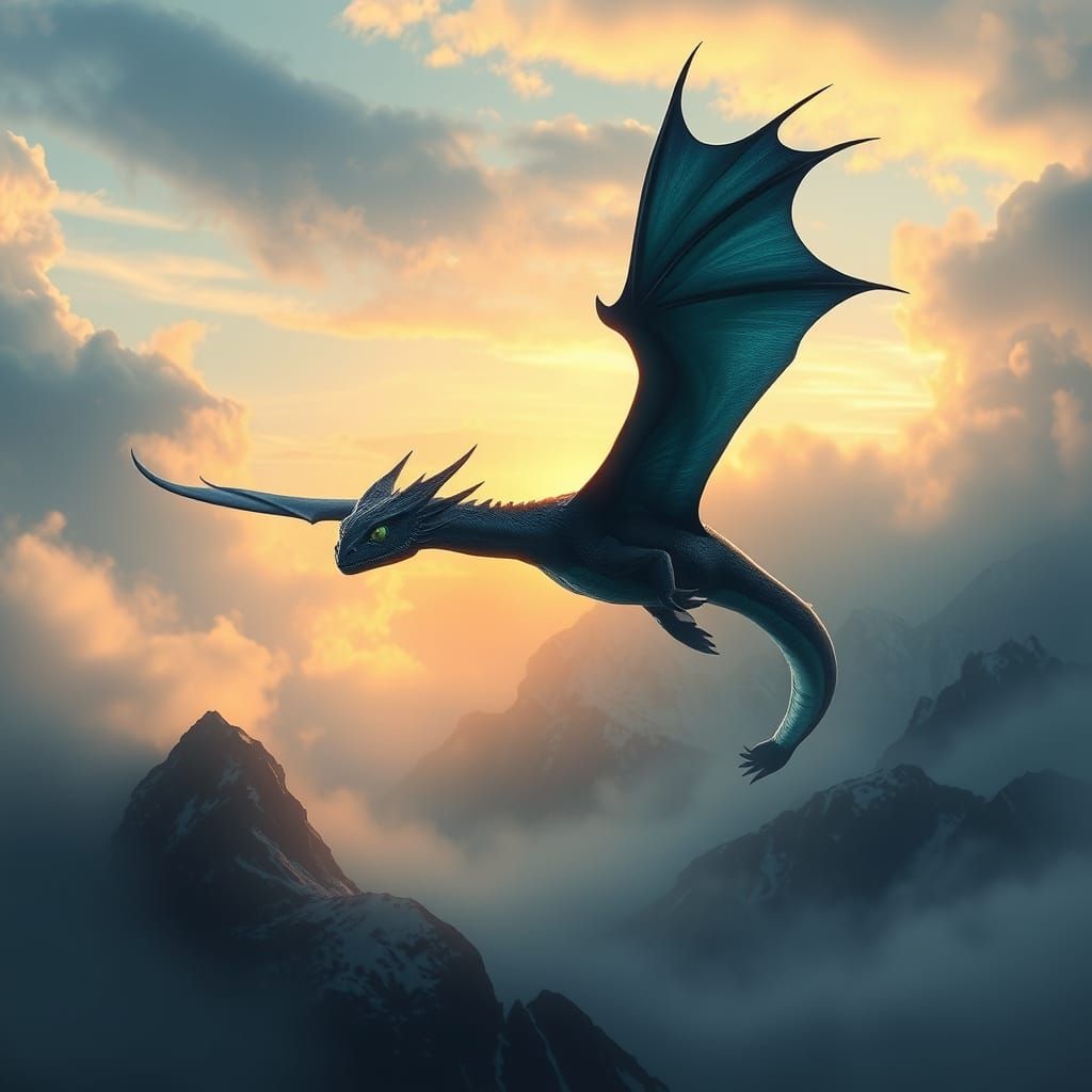 Majestic Night Fury Dragon Soars Through Ethereal Skies