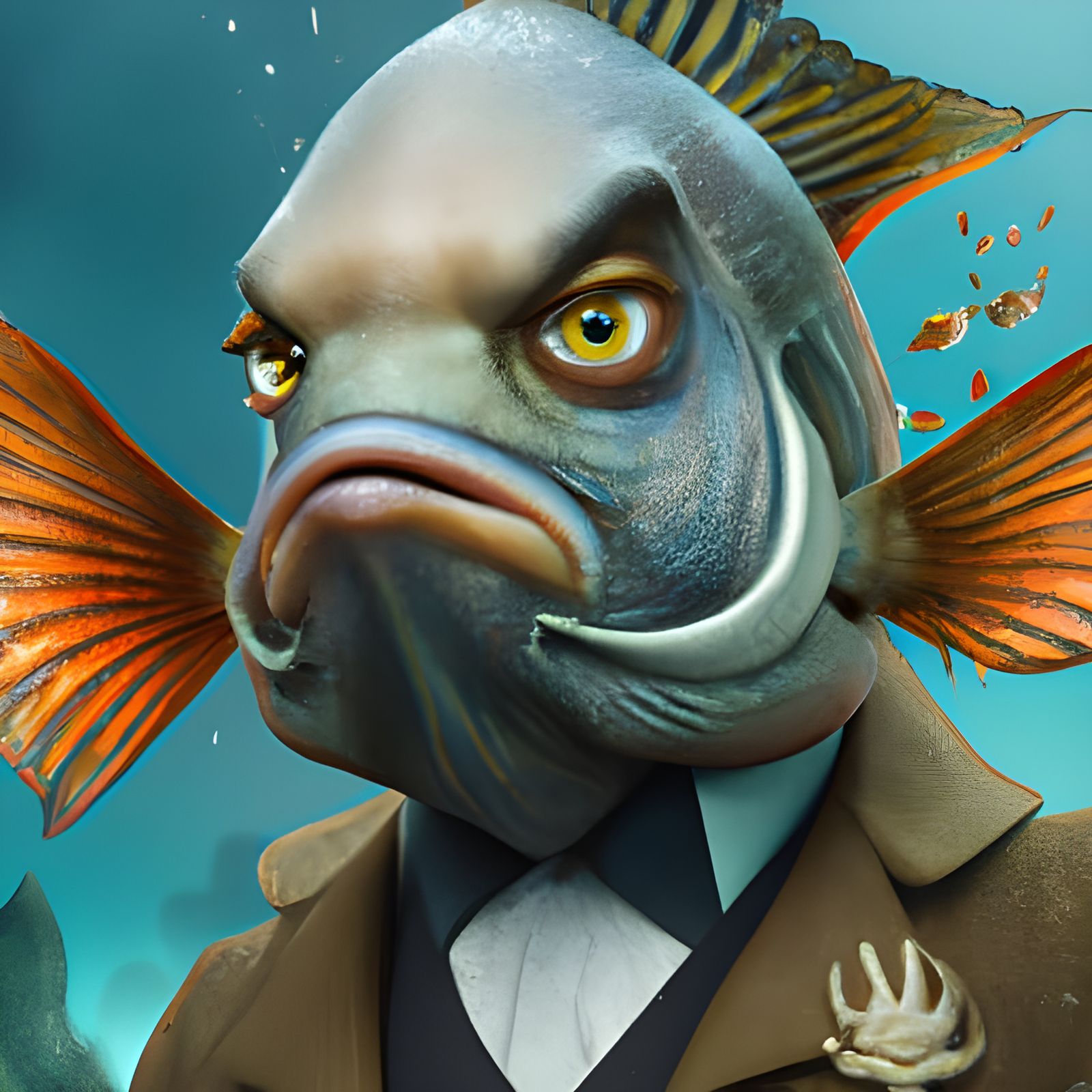 Handsome Fish as James Bond: 3D Detailed Matte Painting