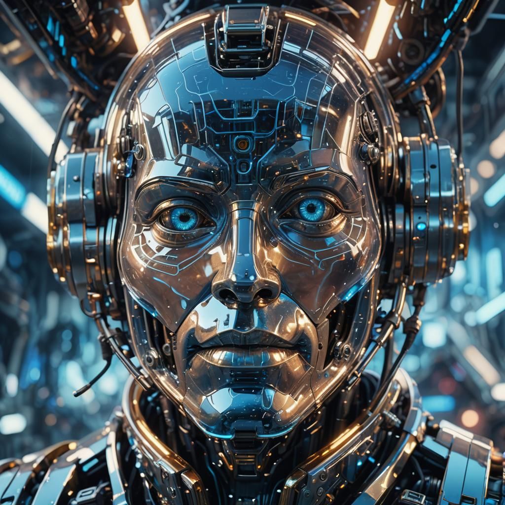 Cyberpunk Space Portrait with Intricate Mech Details