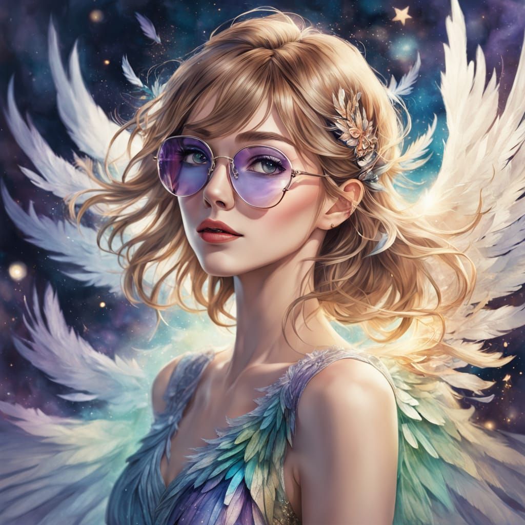 Dreamy Anime Portrait with Iridescent Wings