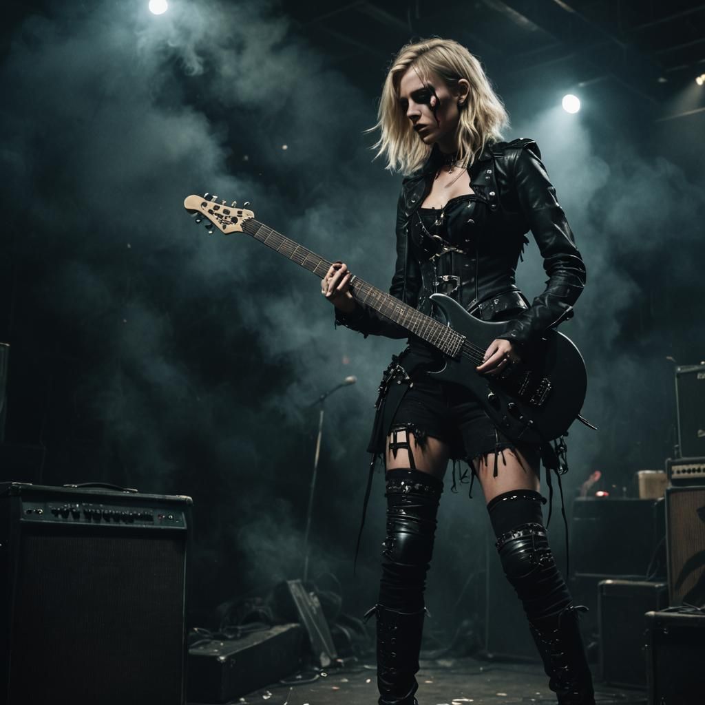 Blonde Guitarist in Gothic Nightclub Scene
