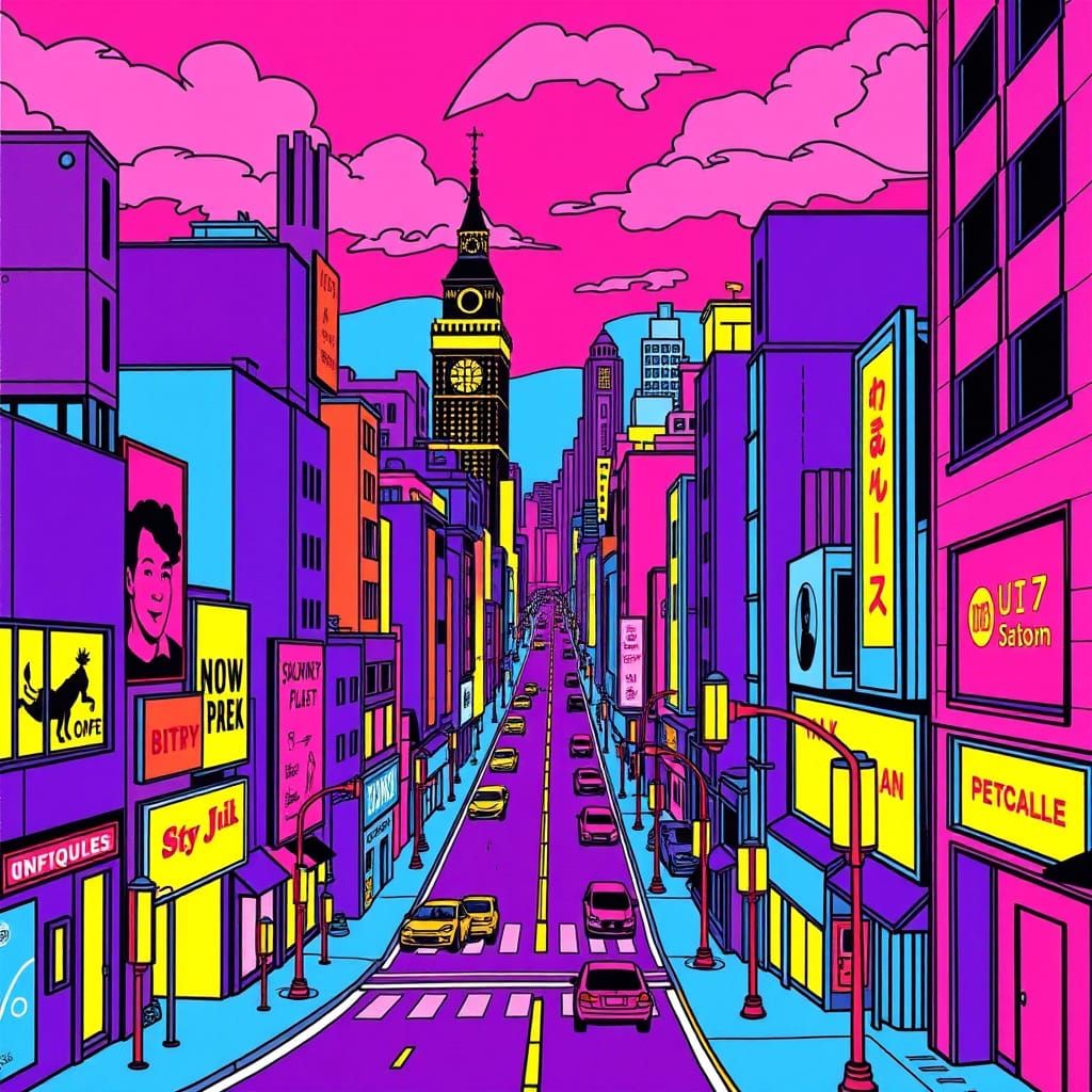 Neon-Lit City Streets in Bold Pop Art
