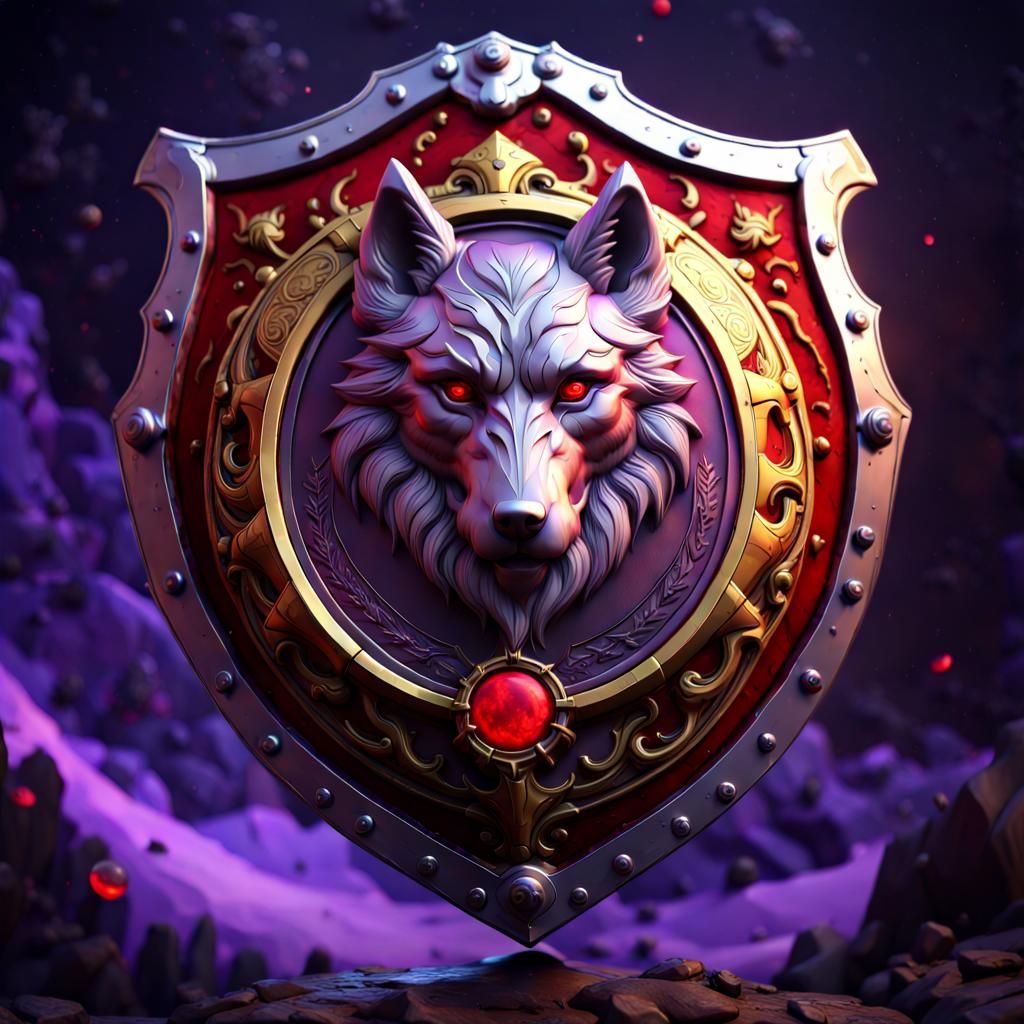 Wolf Shield with Red Moon: Fantasy Concept Art