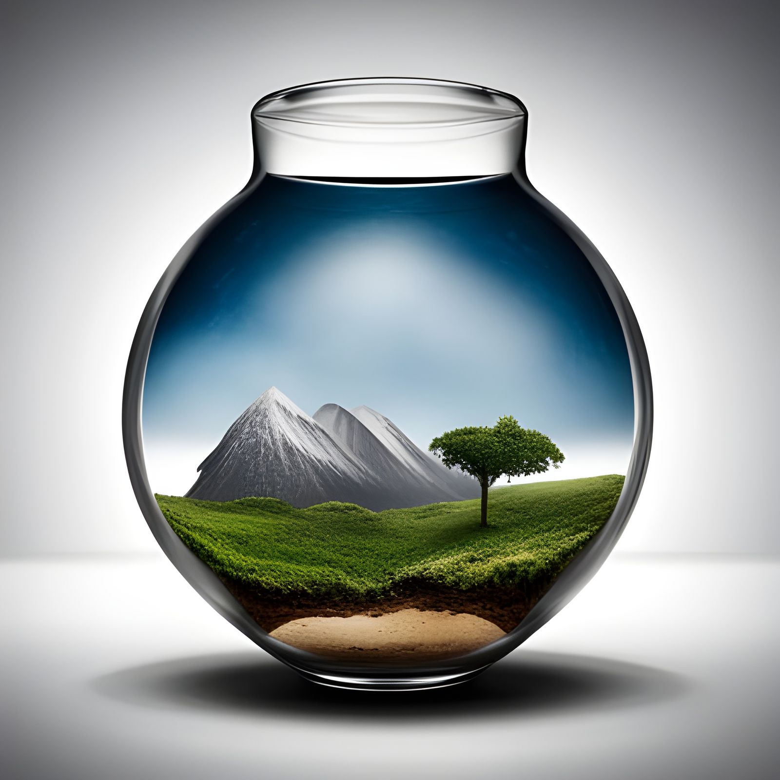 Hyperrealistic Miniature World Inside a Glass Bottle