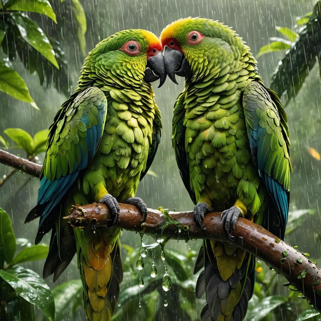 Green Amazon Parrot Sheltering Young: Hyperdetailed Digital ...