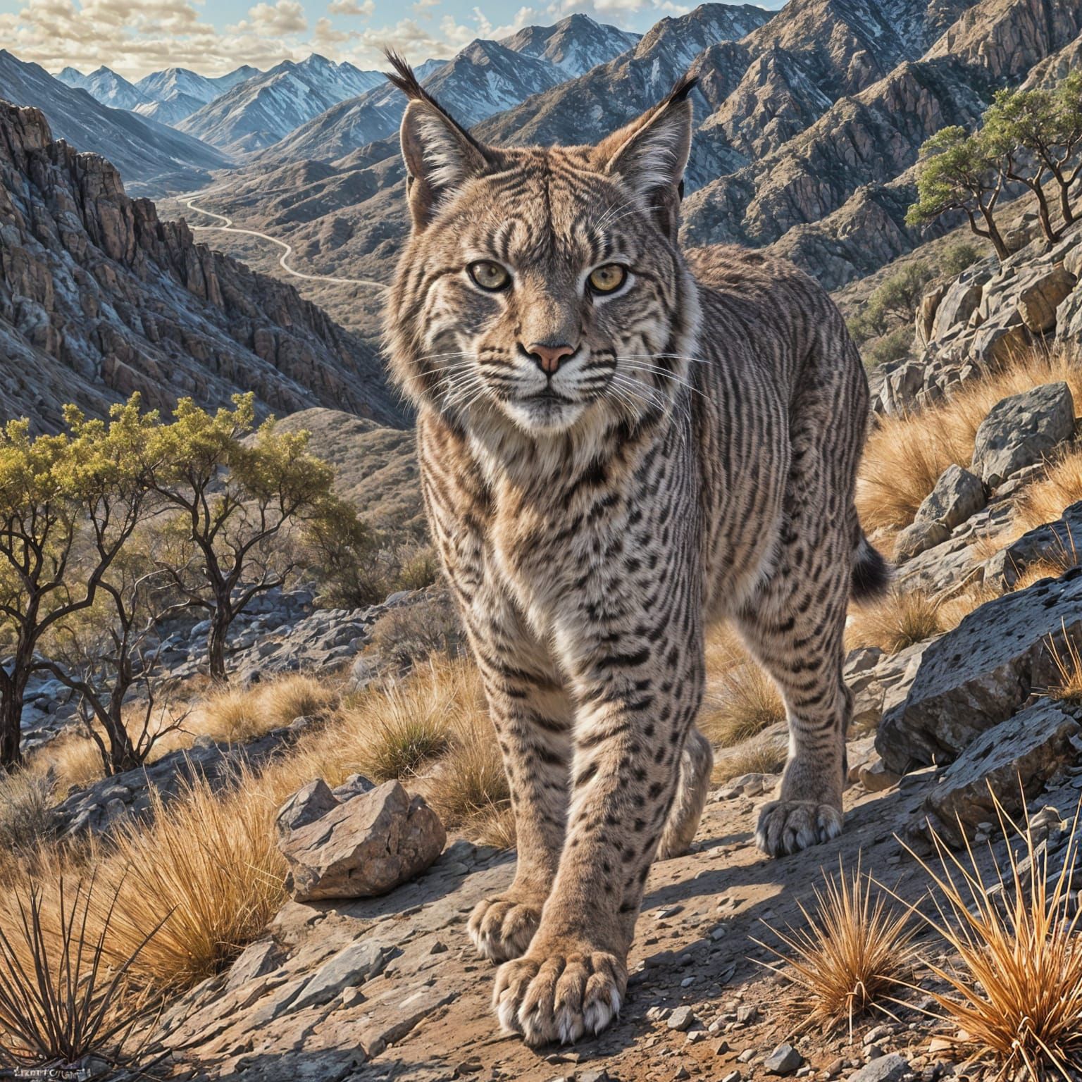 Bobcat on the Prowl: Fantasy Oil Painting