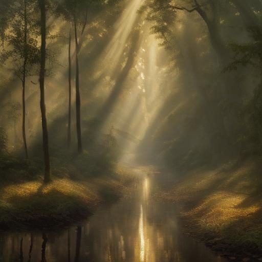 Vibrant Forest Landscape in Warm Oil Painting Style