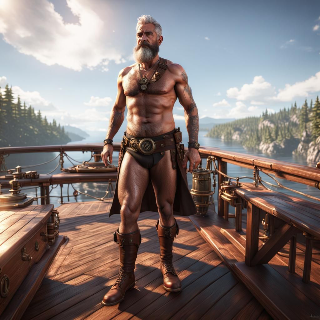 Steampunk Man on Deck: 3D Cinematic Render