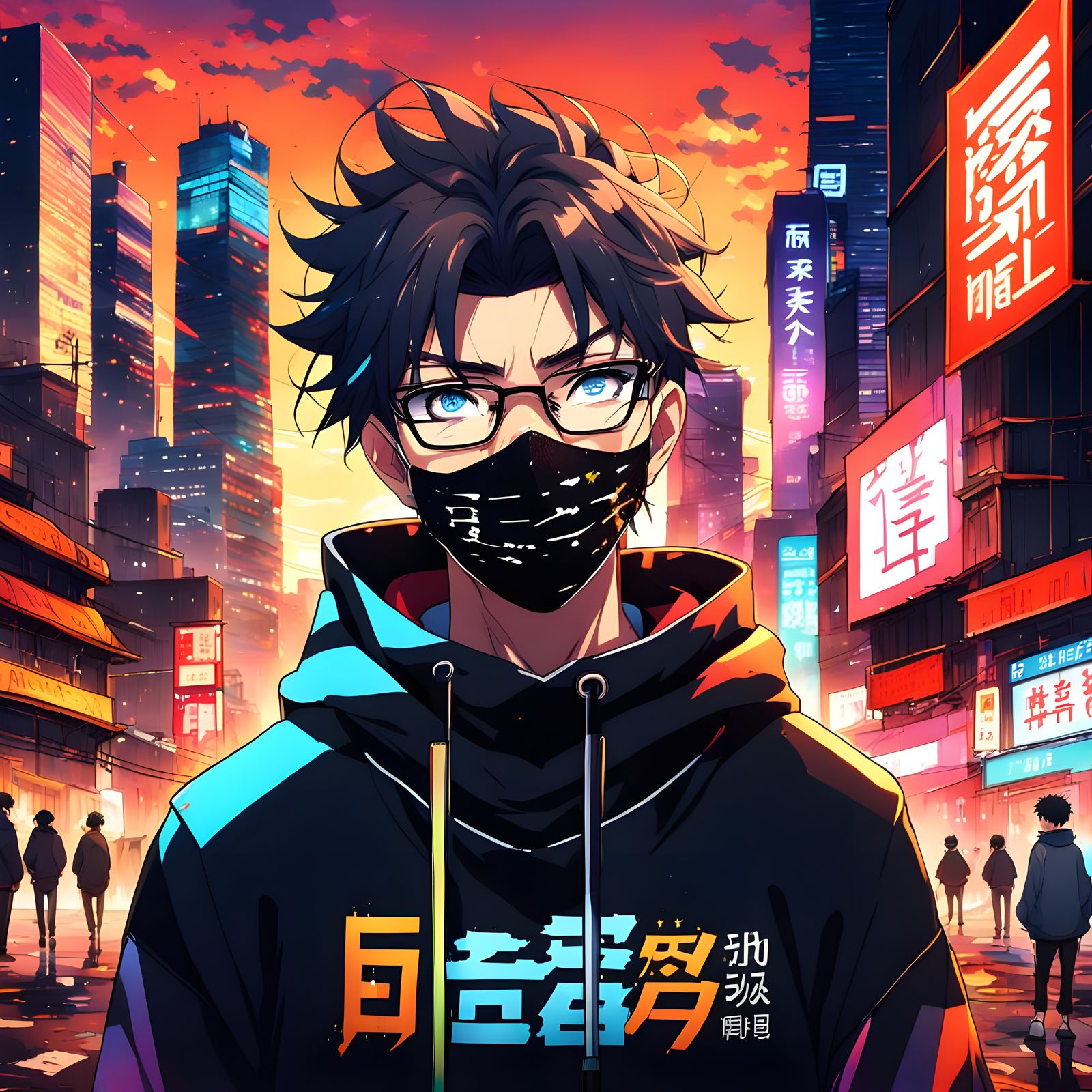 Youthful Anime Boy Stands Out with Ripped Pants and City Lig...