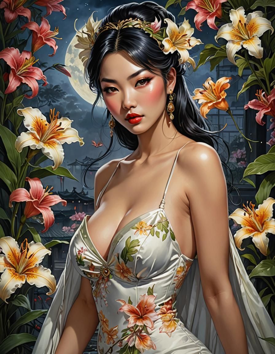 Sensual Asian Woman Portrait in Hyper-Realistic Style
