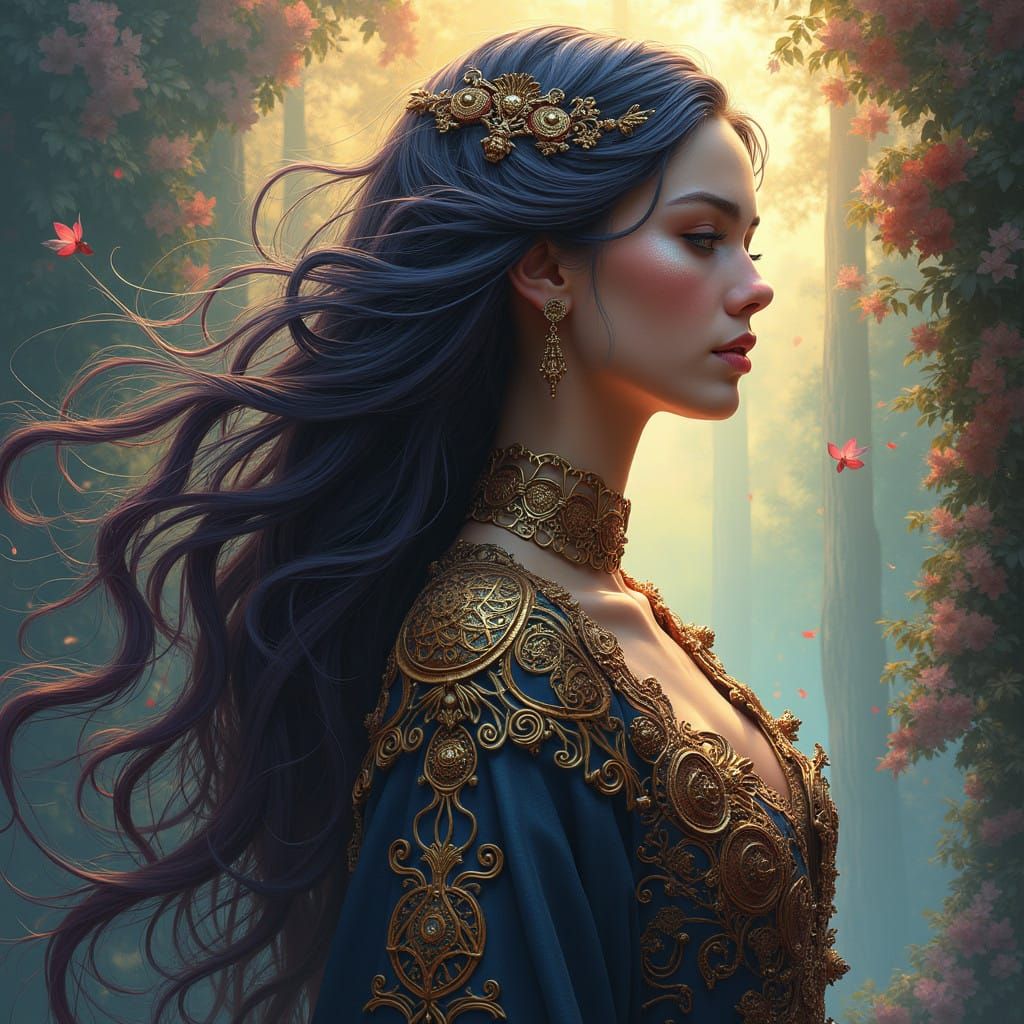 Elegant Fantasy Woman in Dreamlike Realm