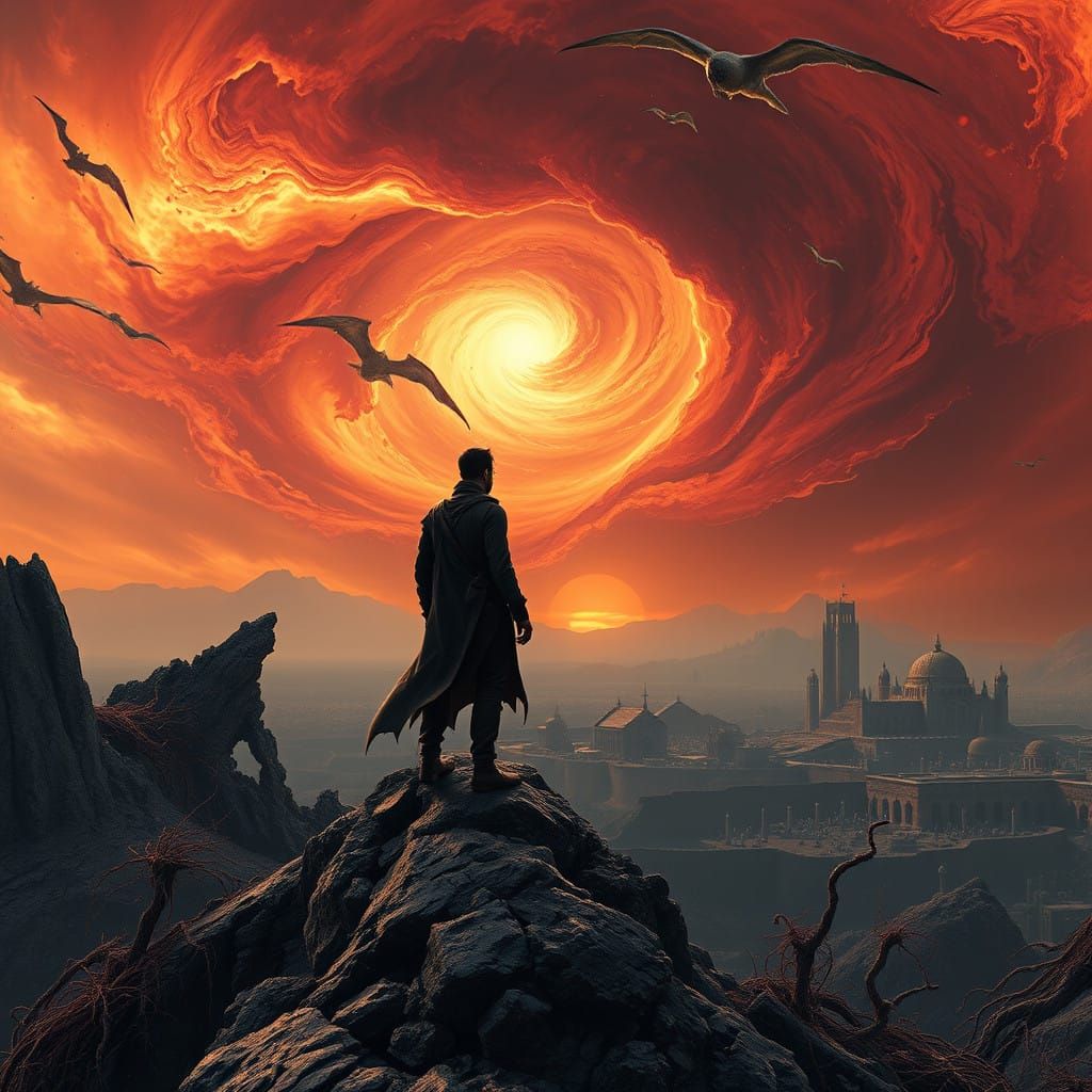 Man Aligned with Apocalyptic Horizon