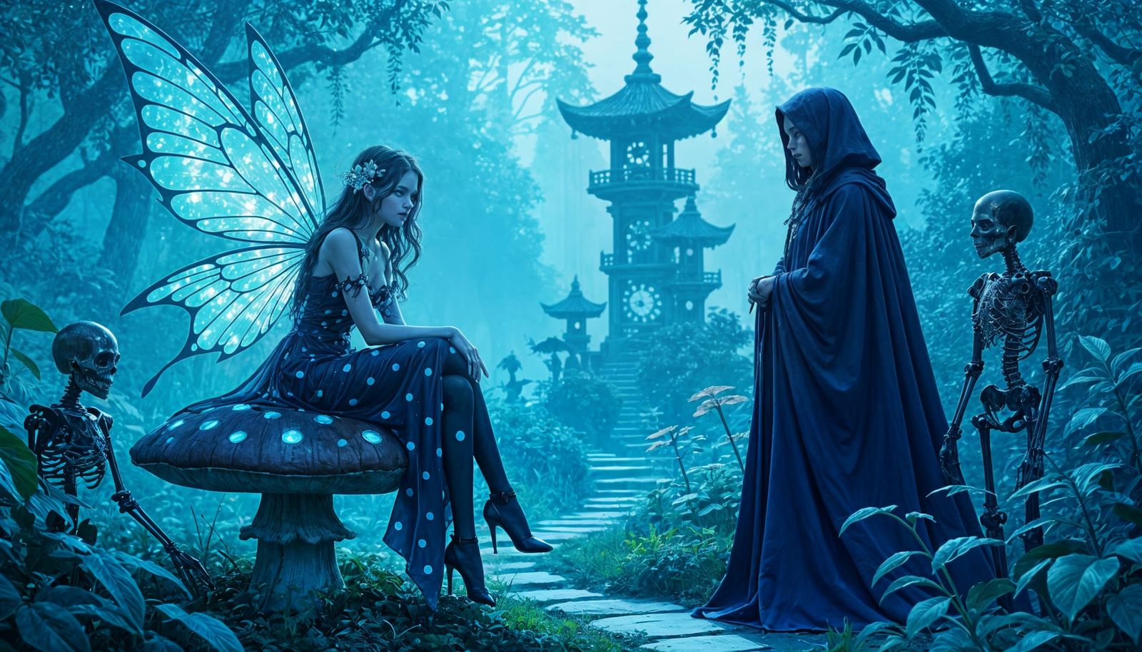 Gothic Fairy in Clockwork Garden, Dark Fantasy Art