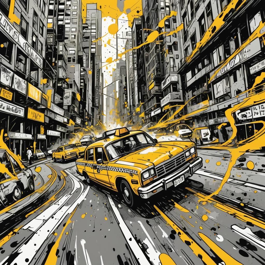 New York Taxi Cab in Abstract Comic Art