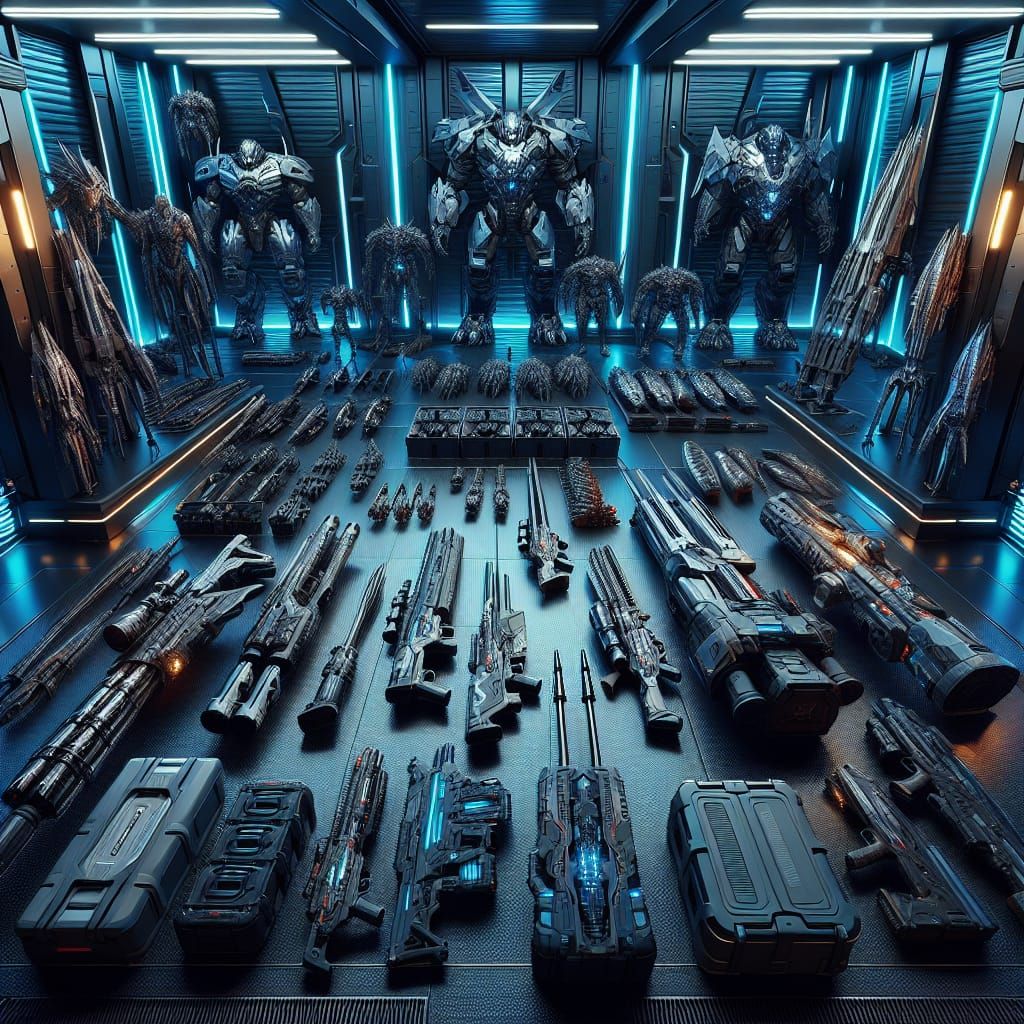 Futuristic Kaiju Hunting Armory with Advanced Weaponry