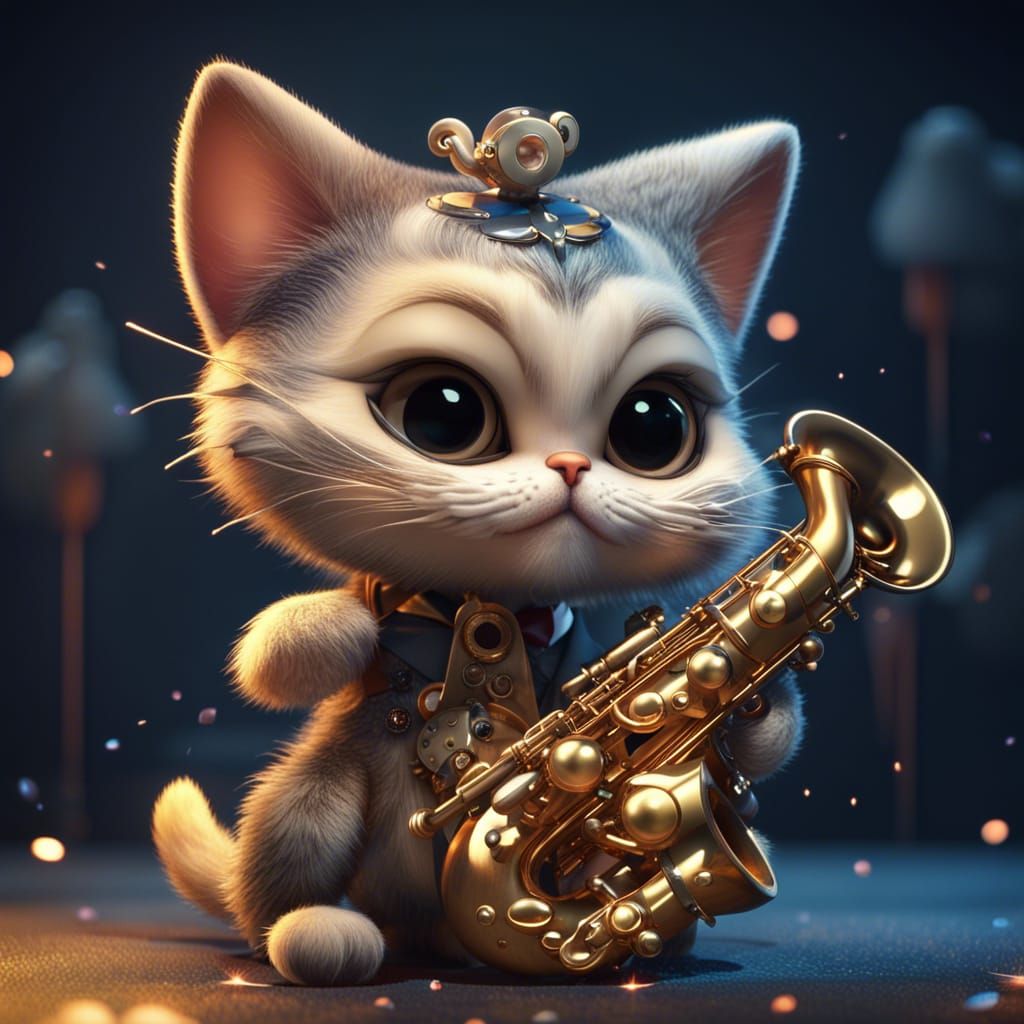 Cat with saxophone