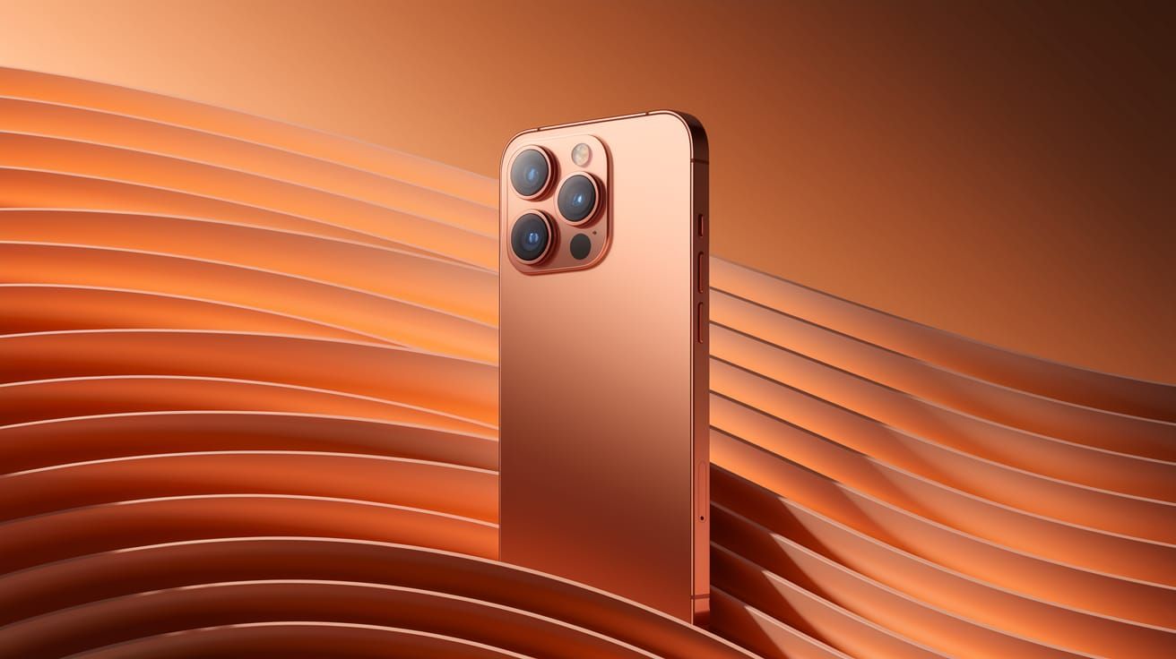 Copper Smartphone with Abstract Orange Background