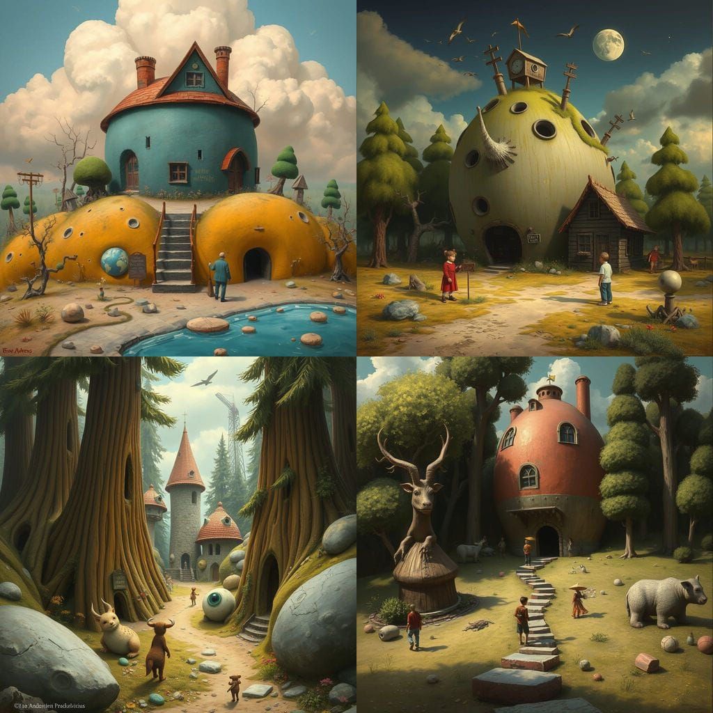 Whimsical Surreal Landscape in Cartoon Style