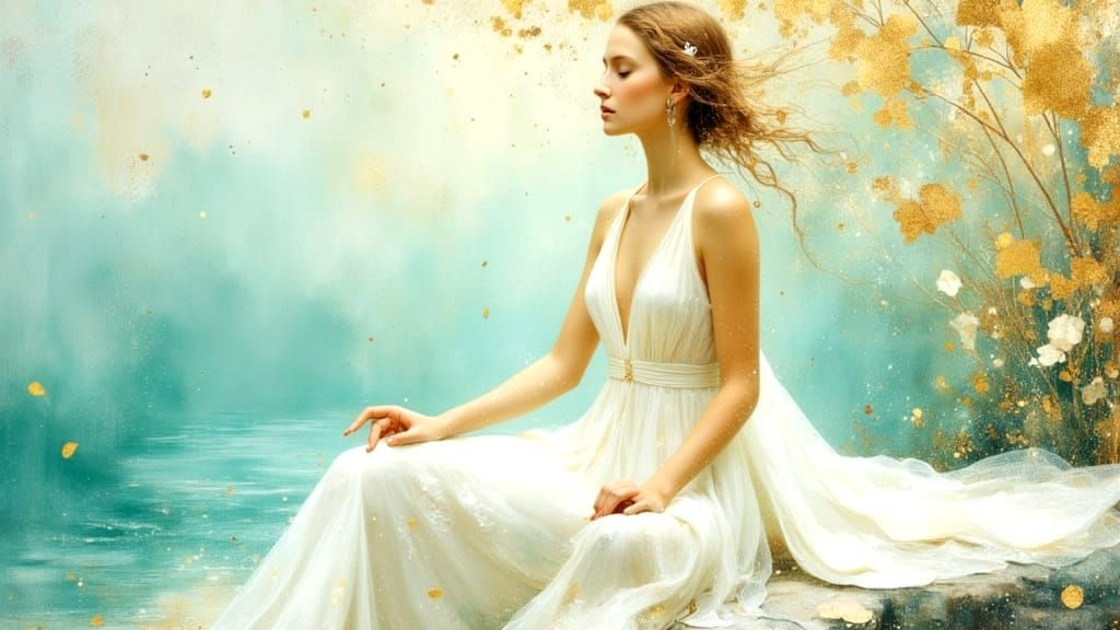 Meditative Woman by the Ocean in Pastel Tones