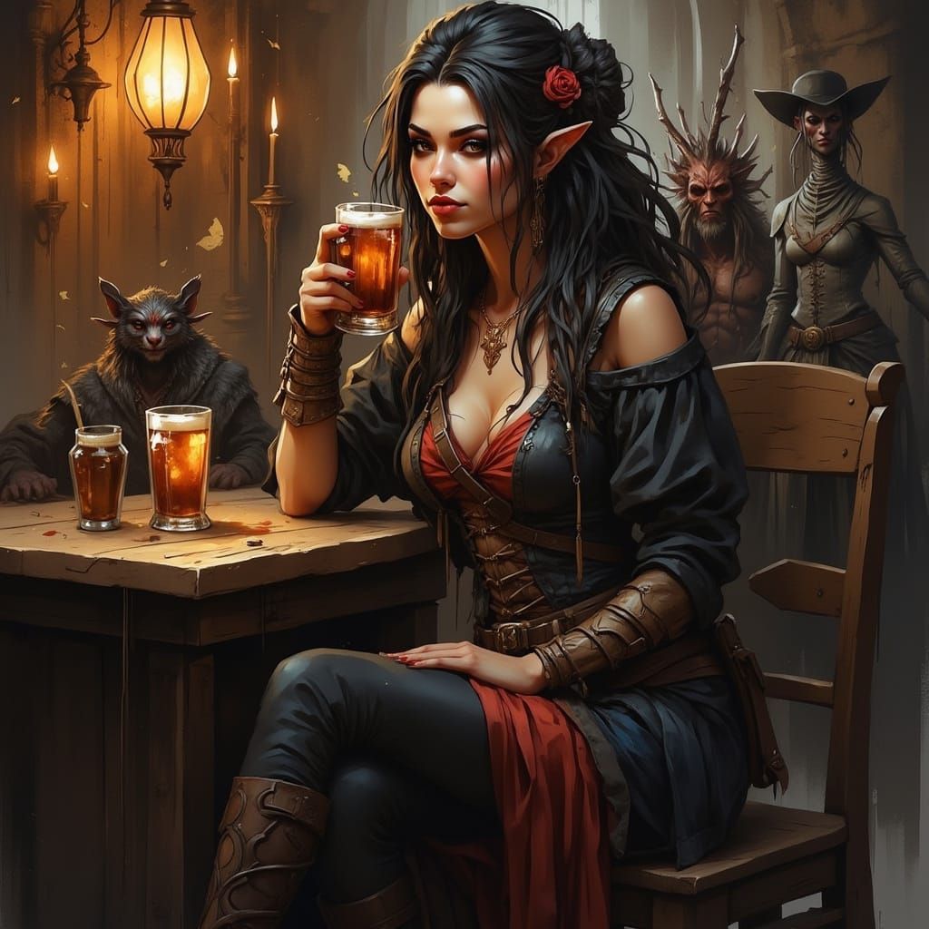 Elf Pirate in Saloon, Moebius Inspired Scene