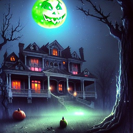 Haunted Mansion Under Full Moon in Gothic Style