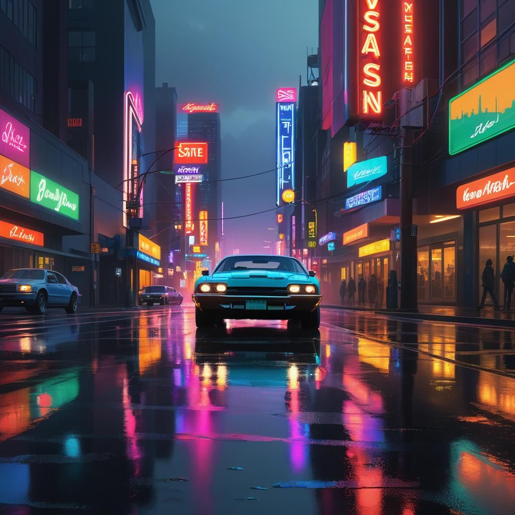 Neon Washington State Cityscape at Dusk