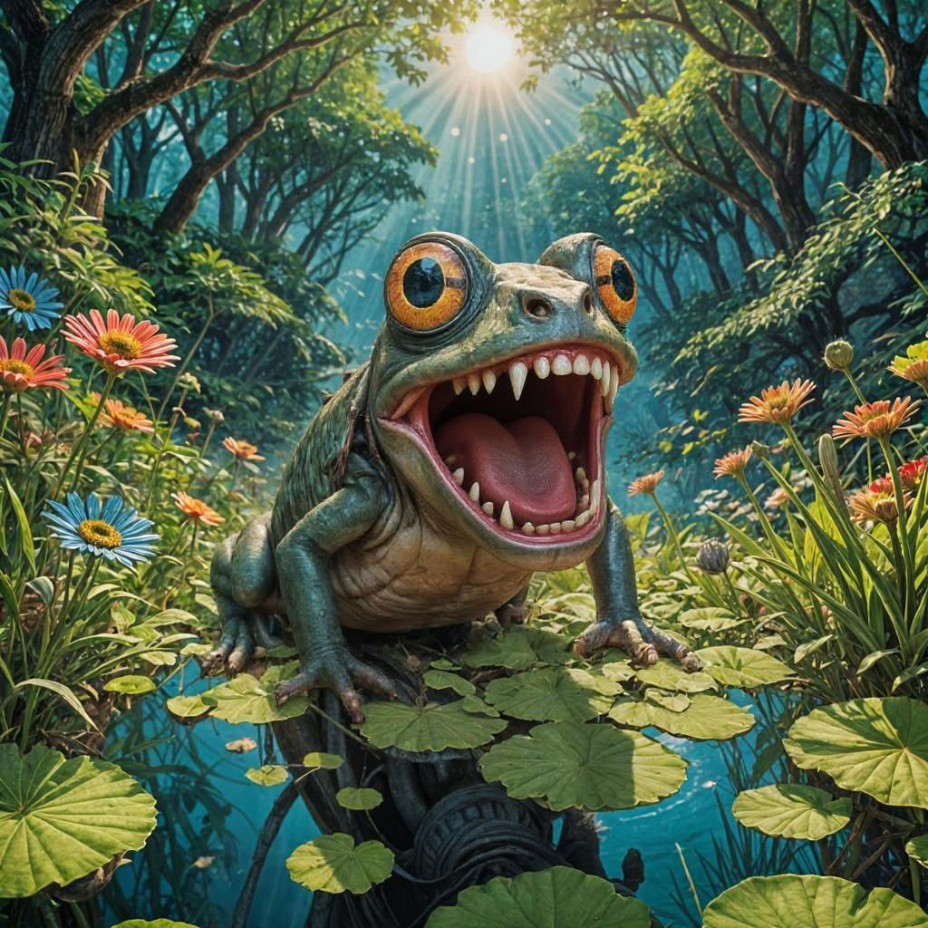 Frog with Enlarged Eyes and Open Mouth