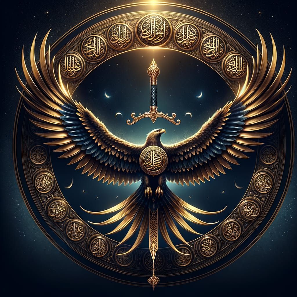 Regal Golden Eagle Carries Ottoman Scimitar in Night Sky