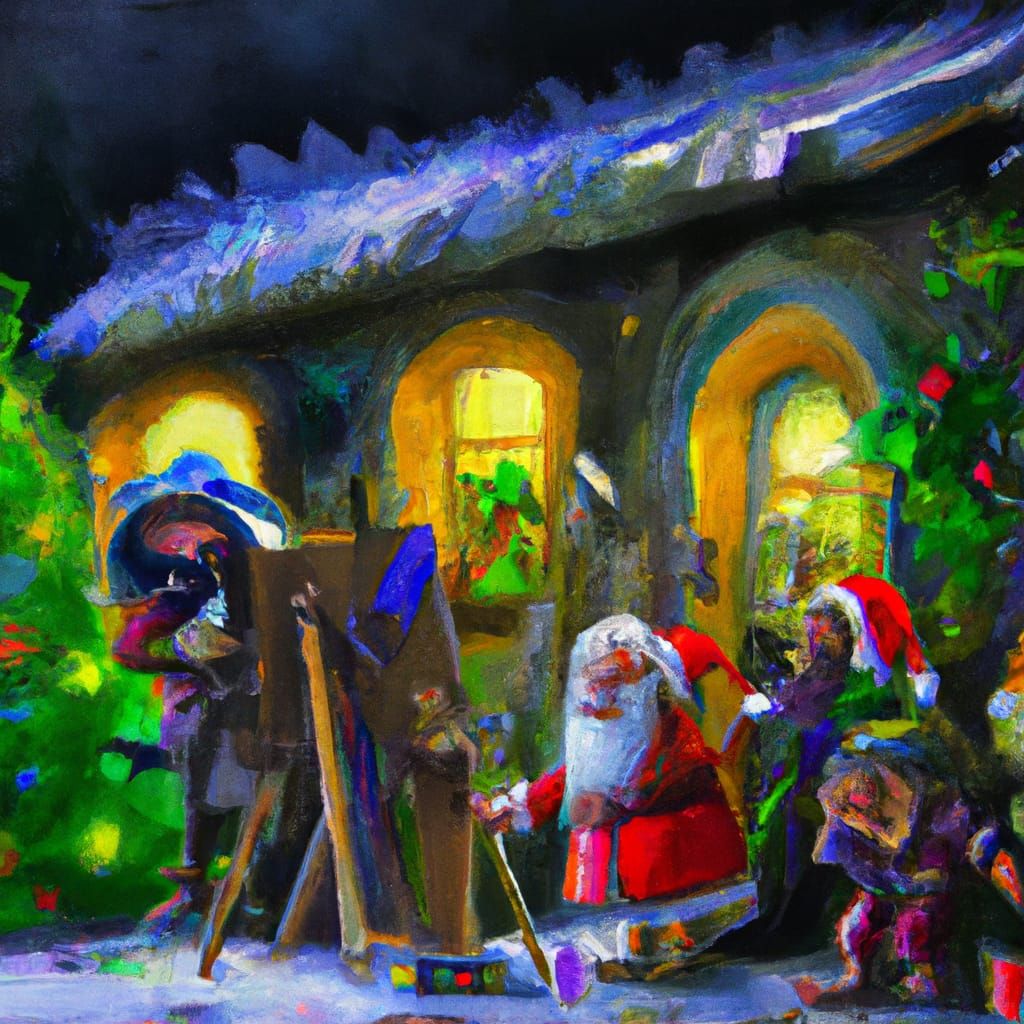 Elves Working: An Impressionist Gouache Painting