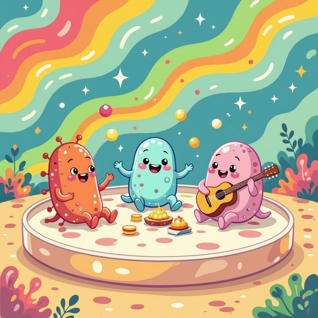Cheerful Bacteria Picnic on Petri Dish
