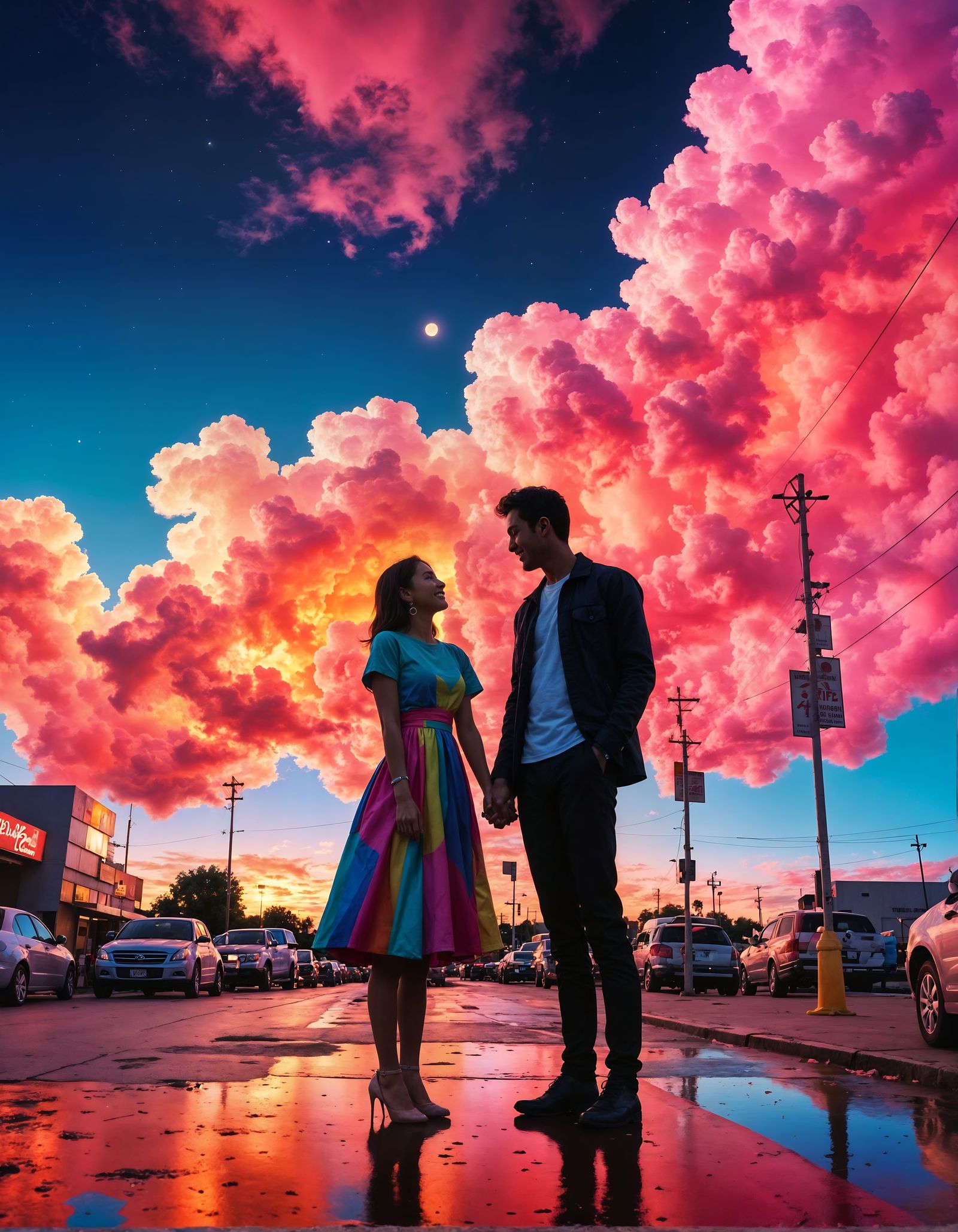 Whimsical Technicolor Dreamscape with Vibrant Skies