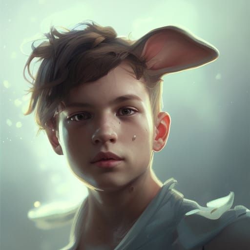 Detailed Portrait of a Cute Rabbit Boy