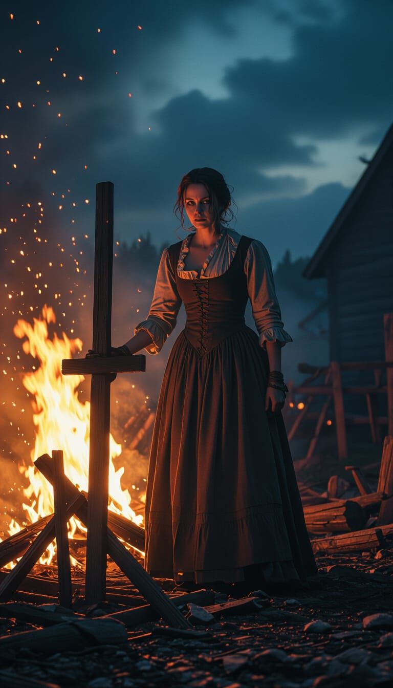 Witch Burning in 1800s Historical Scene