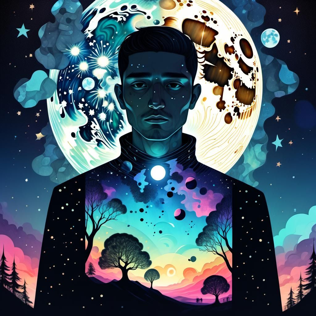 Broken Starry Figure in Glitchcore Style