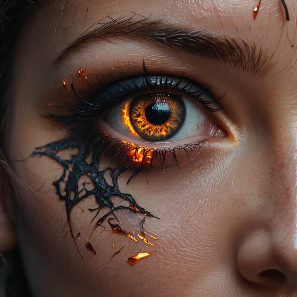 Fiery Eye Reflection in Atmospheric Fantasy Art