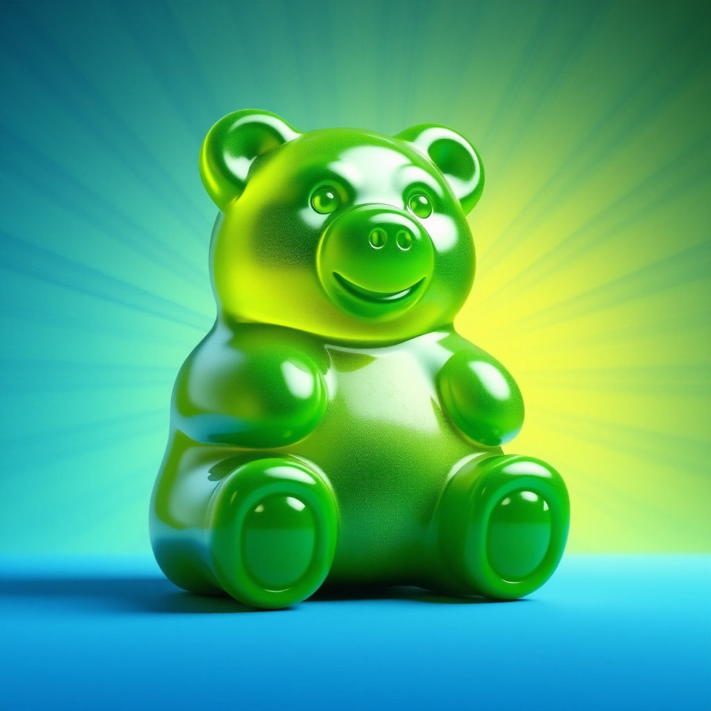 Giant Gummy Bear with Shimmering Highlights in 4K