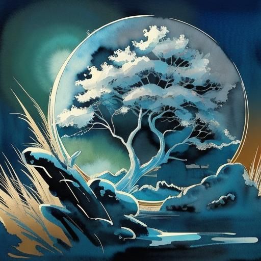 Lunar New Year Landscape in Watercolor Style