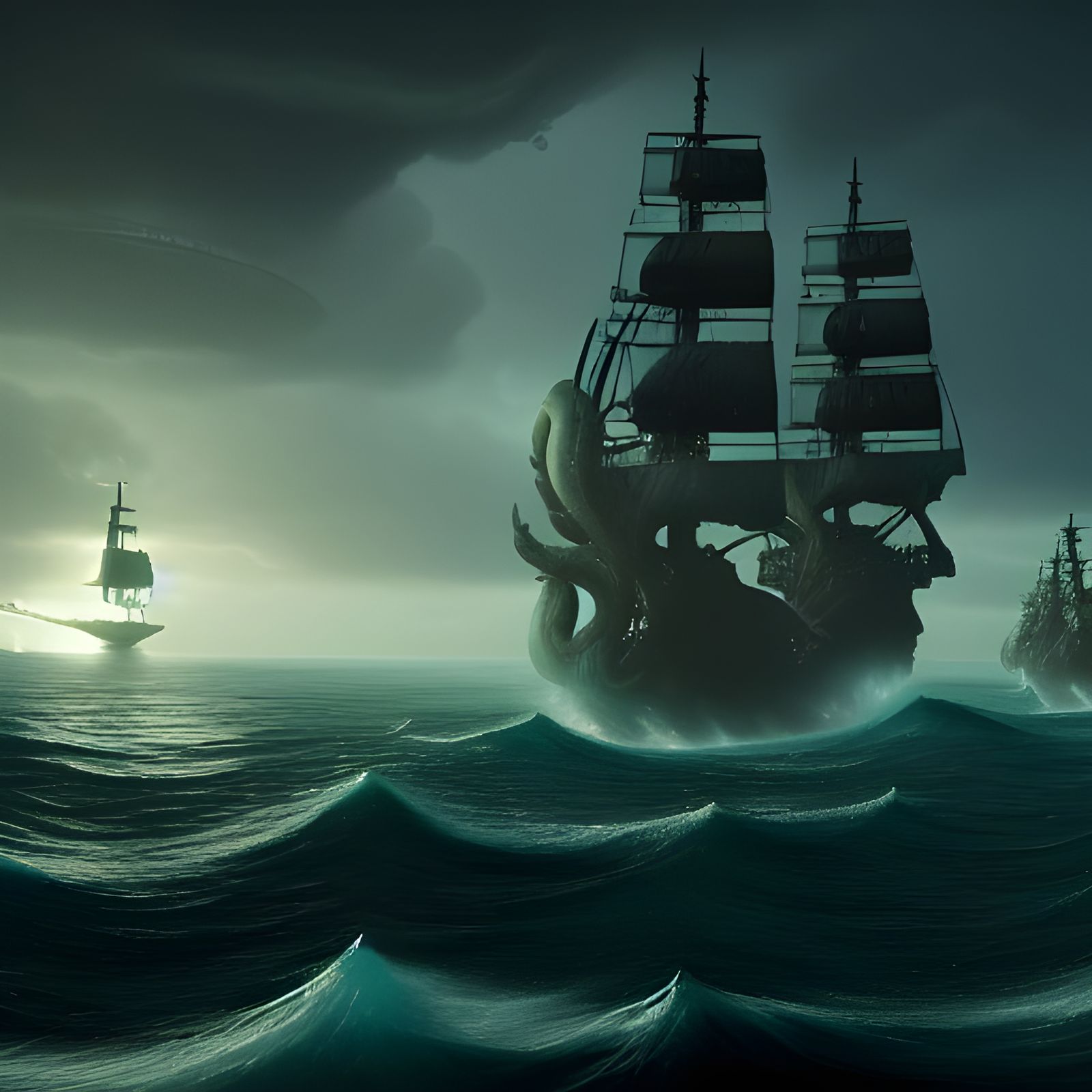 Kraken Attacks Ghost Ships on Sea of Damned