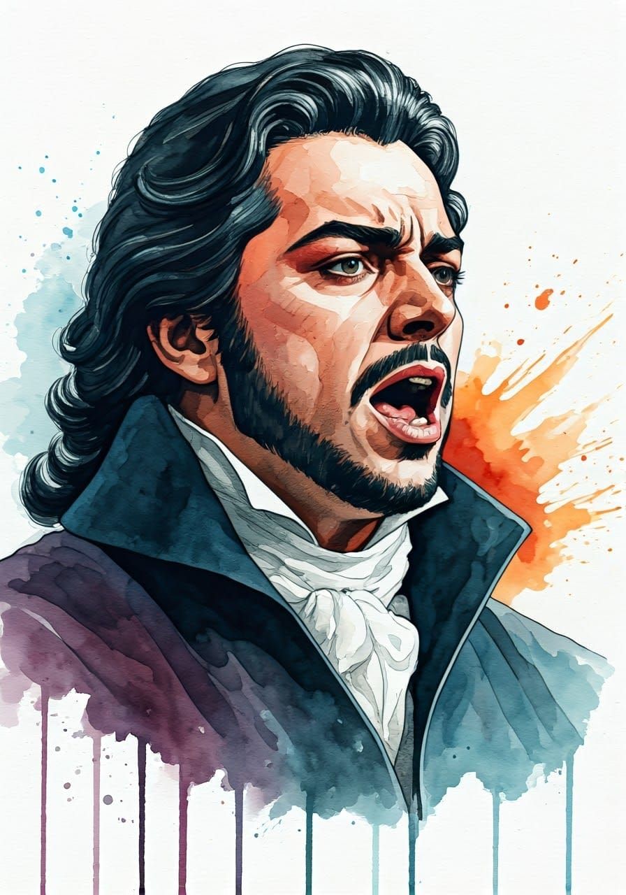 Operatic Maestro in Vibrant Watercolour