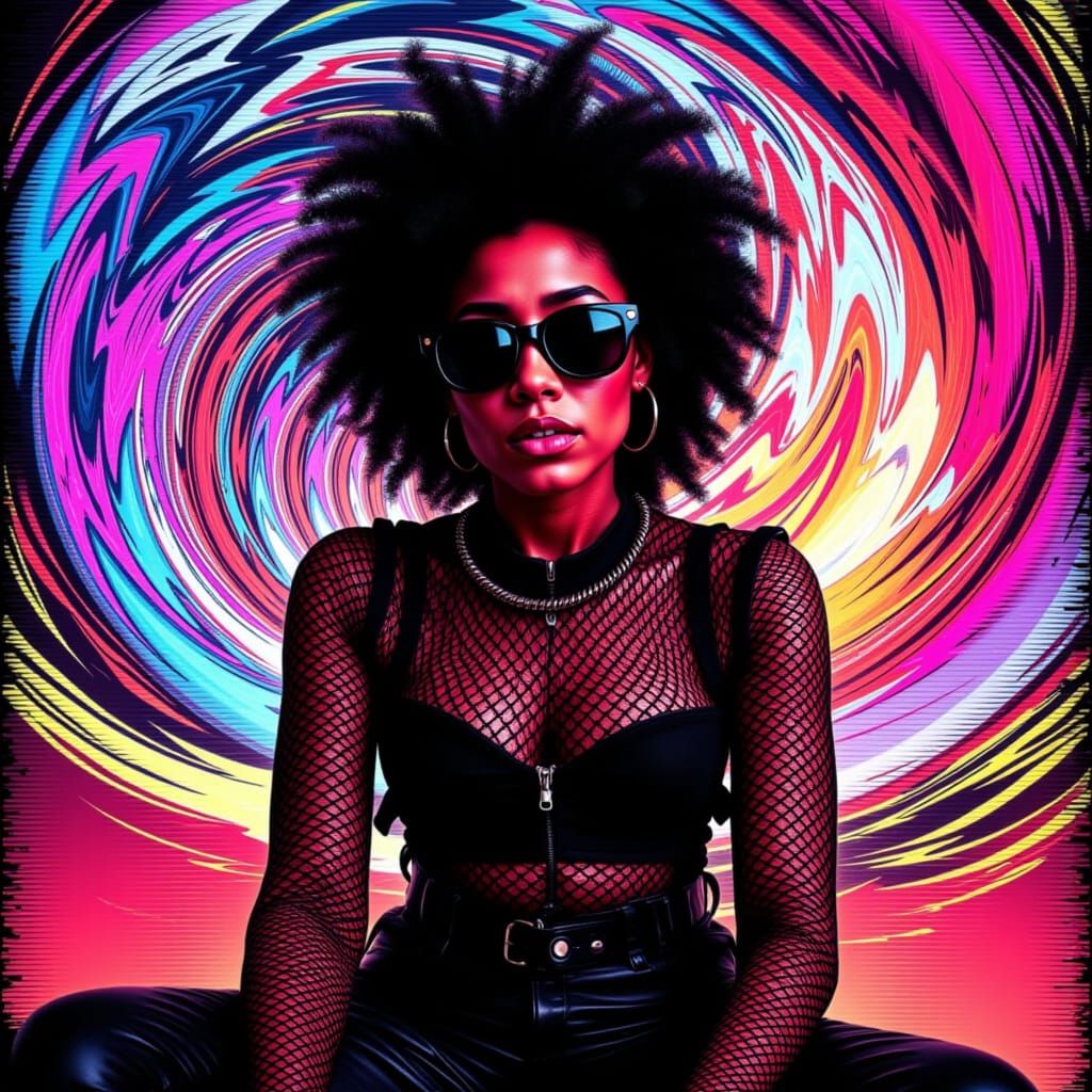 Gritty, High-Contrast Portrait of a Woman in a Vibrant, Glit...