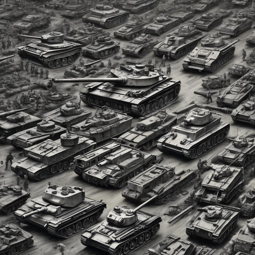 Hyperdetailed Charcoal Drawing of Tanks